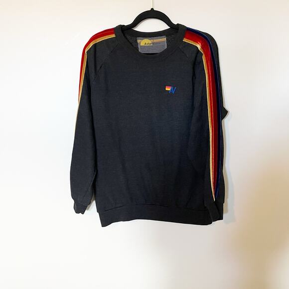 Aviator nation velvet striped crewneck sweater sweatshirt size large - Picture 1 of 8